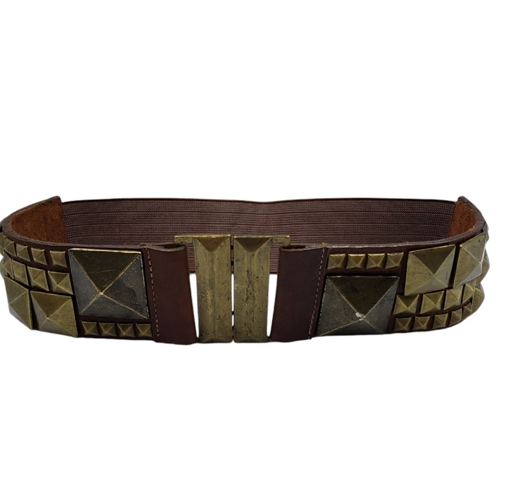 Leatherock Studded Leather with Elastic Back  Belt  Size Small Brown